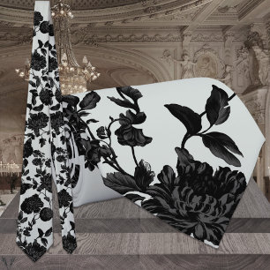 Silver Sage Green & Black Floral Wedding Stropdas