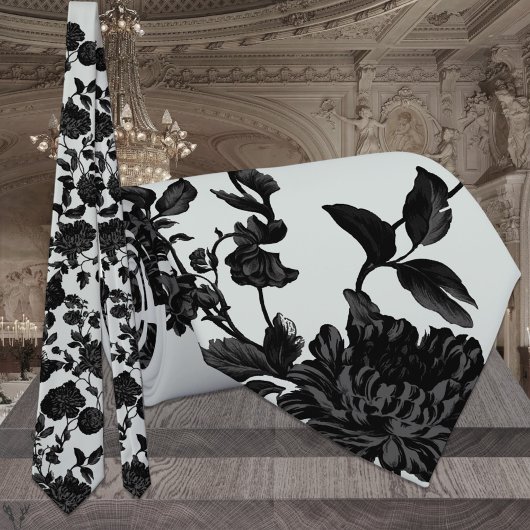 Silver Sage Green & Black Floral Wedding Stropdas