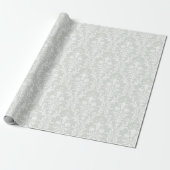 Silver Sage Green White Damask Elegant Wedding Cadeaupapier (Uitgerold)