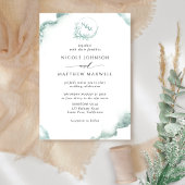 Silver Sage Waterverf, Elegant Monogram Bruiloft Kaart
