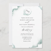 Silver Sage Waterverf, Elegant Monogram Wedding I Kaart (Voorkant)