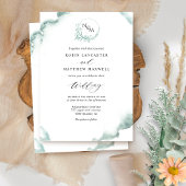 Silver Sage Waterverf, Elegant Monogram Wedding I Kaart