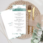 Silver Sage Waterverf, Elegante bloemenbruiloft Menu<br><div class="desc">Schrap uw gasten met dit elegante romantische menu. Ontwerp met fijne blauwe groene waterverf in een mengsel van zilverkleurige sage, eucalyptus, nevel- en zeephuiden voor en achter. Unieke, met de hand getekende bloemelementen en moderne handgeschreven kalligrafie in zowel voor- als achterzijde. Ook beschikbaar met aangepaste naam bovenaan in plaats van...</div>