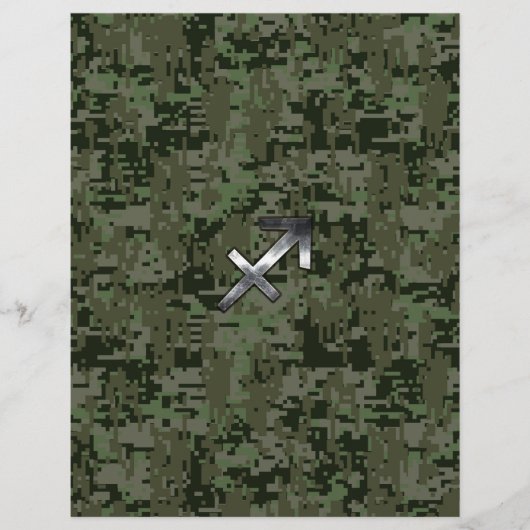 Silver Sagittarius Sign on Woodland Digital Camo (Voorkant)