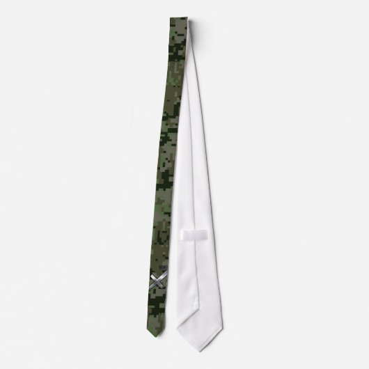Silver Sagittarius Sign on Woodland Digital Camo Stropdas (Achterkant)