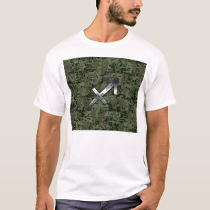 Silver Sagittarius Sign on Woodland Digital Camo T-shirt