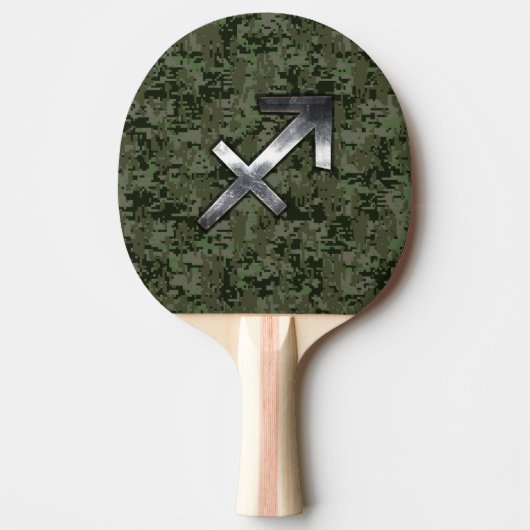 Silver Sagittarius Sign on Woodland Digital Camo Tafeltennisbatje (Voorkant)