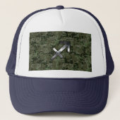 Silver Sagittarius Sign on Woodland Digital Camo Trucker Pet (Voorkant)