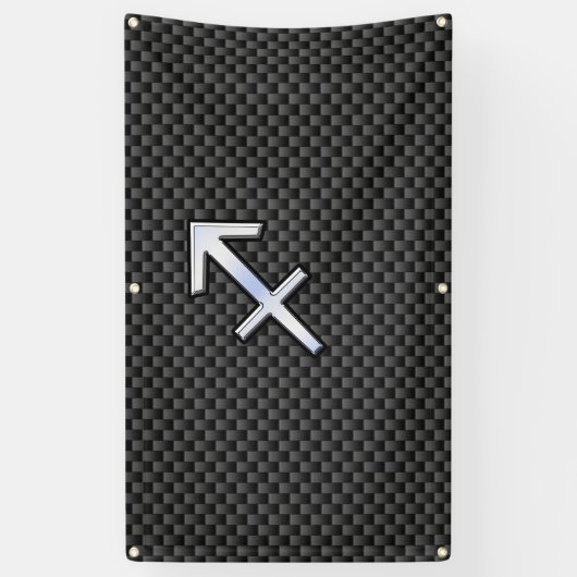 Silver Sagittarius Zodiac Sign Carbon Print Spandoek (Verticaal)