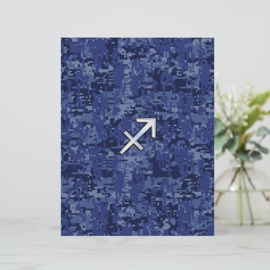 Silver Sagittarius Zodiac Sign Navy Digital Camo (Staand voorkant)