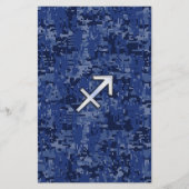 Silver Sagittarius Zodiac Sign Navy Digital Camo Briefpapier (Voorkant)