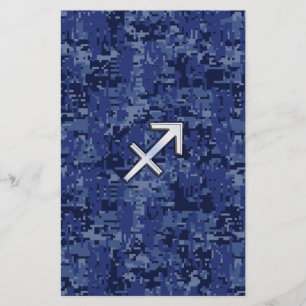 Silver Sagittarius Zodiac Sign Navy Digital Camo Briefpapier