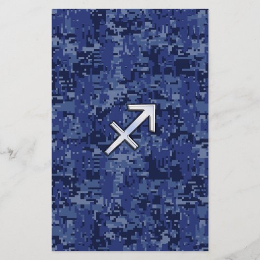 Silver Sagittarius Zodiac Sign Navy Digital Camo Briefpapier (Voorkant)