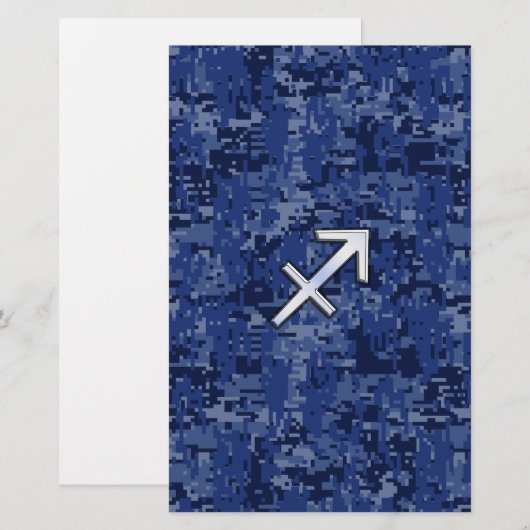 Silver Sagittarius Zodiac Sign Navy Digital Camo Briefpapier (Voorkant / Achterkant)