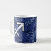 Silver Sagittarius Zodiac Sign Navy Digital Camo Koffiemok (Voorkant links)