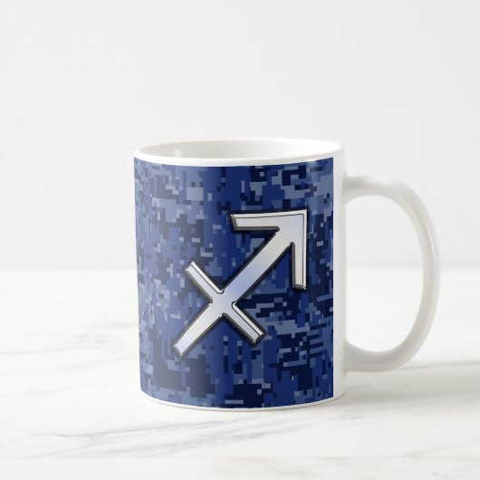 Silver Sagittarius Zodiac Sign Navy Digital Camo Koffiemok (Rechts)