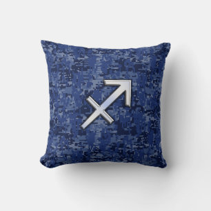 Silver Sagittarius Zodiac Sign Navy Digital Camo Kussen