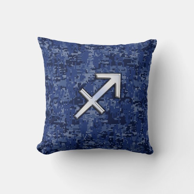 Silver Sagittarius Zodiac Sign Navy Digital Camo Kussen (Voorkant)