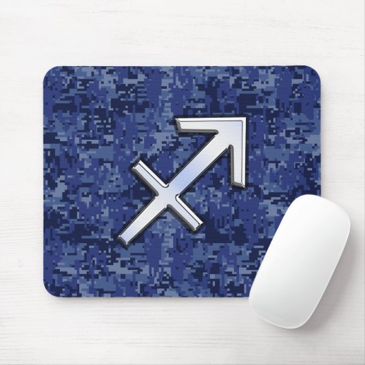 Silver Sagittarius Zodiac Sign Navy Digital Camo Muismat (Met muis)