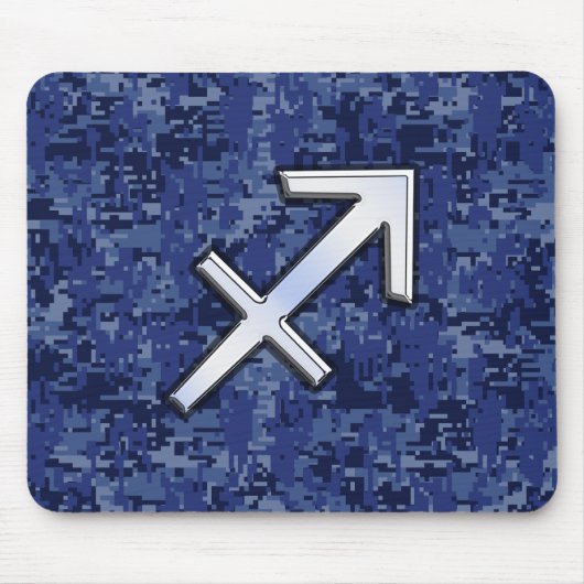 Silver Sagittarius Zodiac Sign Navy Digital Camo Muismat (Voorkant)