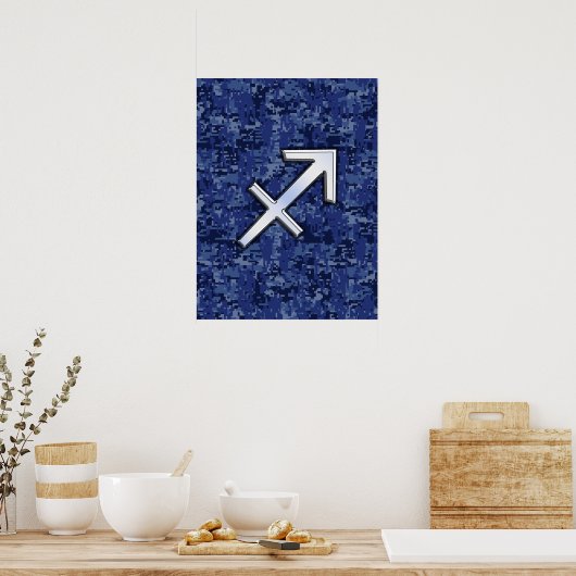 Silver Sagittarius Zodiac Sign Navy Digital Camo Poster (Keuken)