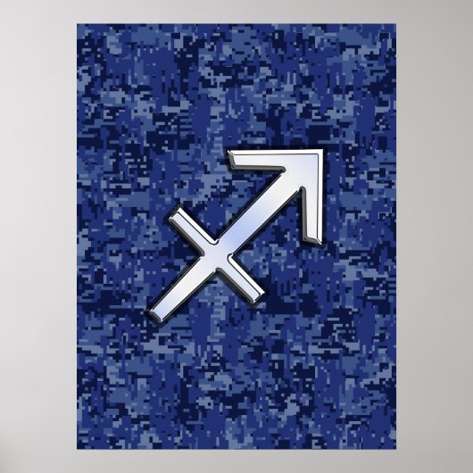 Silver Sagittarius Zodiac Sign Navy Digital Camo Poster (Voorkant)