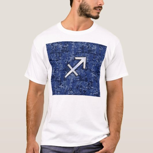 Silver Sagittarius Zodiac Sign Navy Digital Camo T-shirt (Voorkant)