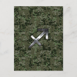 Silver Sagittarius Zodiac Woodland Digital Camo Briefkaart