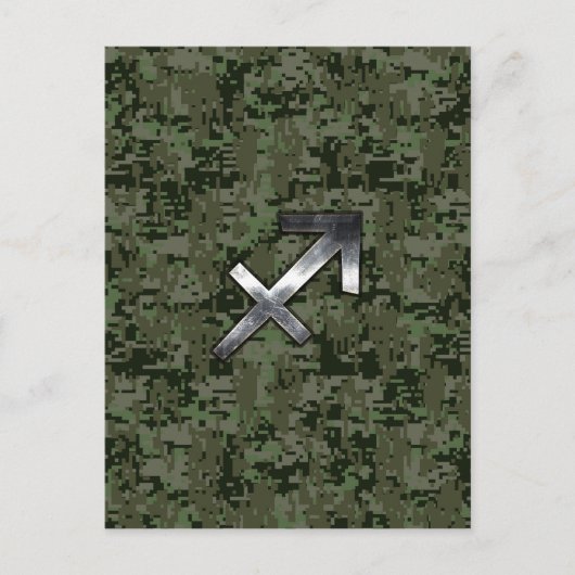 Silver Sagittarius Zodiac Woodland Digital Camo Briefkaart (Voorkant)