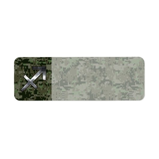 Silver Sagittarius Zodiac Woodland Digital Camo Etiket (Voorkant)