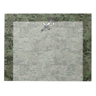 Silver Sagittarius Zodiac Woodland Digital Camo Notitieblok