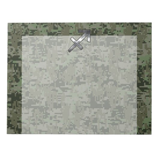 Silver Sagittarius Zodiac Woodland Digital Camo Notitieblok (Voorkant)
