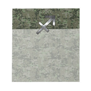 Silver Sagittarius Zodiac Woodland Digital Camo Notitieblok