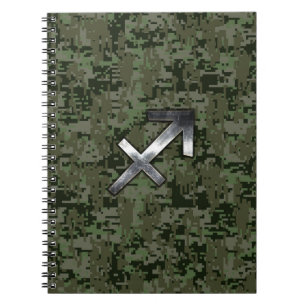 Silver Sagittarius Zodiac Woodland Digital Camo Notitieboek