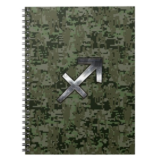 Silver Sagittarius Zodiac Woodland Digital Camo Notitieboek (Voorkant)