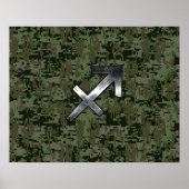 Silver Sagittarius Zodiac Woodland Digital Camo Poster (Voorkant)
