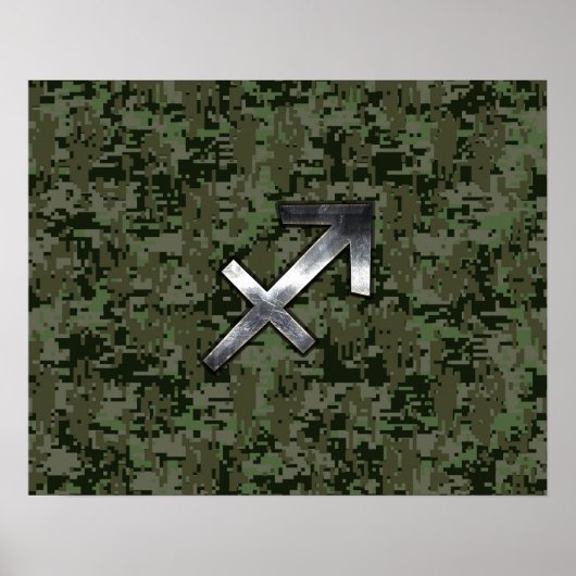 Silver Sagittarius Zodiac Woodland Digital Camo Poster (Voorkant)