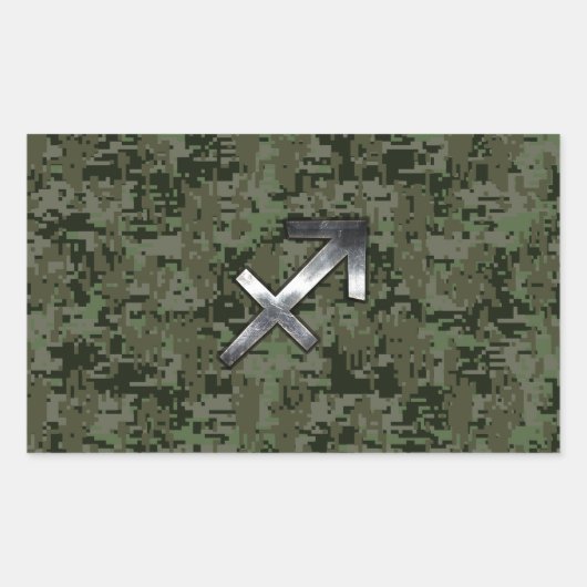 Silver Sagittarius Zodiac Woodland Digital Camo Rechthoekige Sticker (Voorkant)