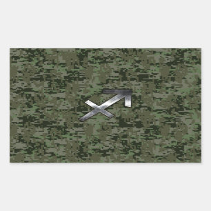 Silver Sagittarius Zodiac Woodland Digital Camo Rechthoekige Sticker