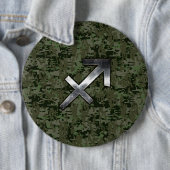 Silver Sagittarius Zodiac Woodland Digital Camo Ronde Button 6,0 Cm (In situ)