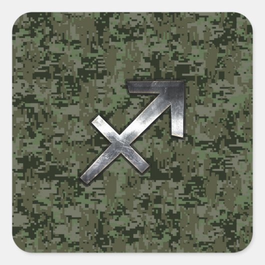Silver Sagittarius Zodiac Woodland Digital Camo Vierkante Sticker (Voorkant)
