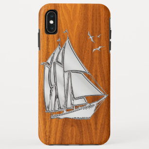 Silver Sail Boat op Teak Veneer Decor iPhone XS Max Hoesje