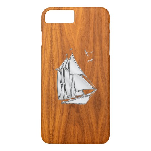 Silver Sail Boat op Teak Veneer Decor Case-Mate iPhone Case (Achterkant)
