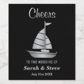 Silver Sailboat Nautical Wedding Wine Labels Wijn Etiket (Enkel label)