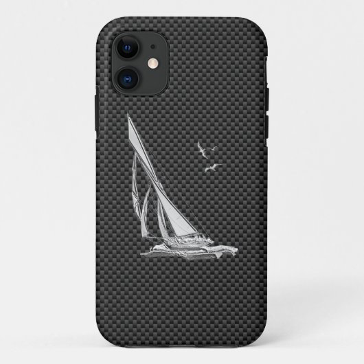 Silver Sailboat Regatta over koolstofvezel Case-Mate iPhone Case (Achterkant)