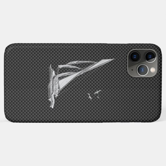 Silver Sailboot op het koolstofvezeldecor Case-Mate iPhone Case (Achterkant (horizontaal))