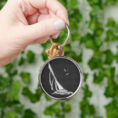 Silver Sailboot op het koolstofvezeldecor Sleutelhanger (Hand)