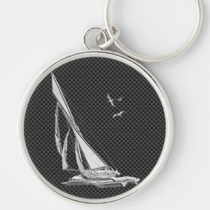 Silver Sailboot op het koolstofvezeldecor Sleutelhanger
