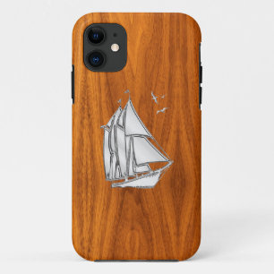 Silver Sailboot op Teak Veneer Styles Case-Mate iPhone Case