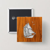 Silver Sailboot op Teak Veneer Styles Vierkante Button 5,1 Cm (Voorkant /achterkant)